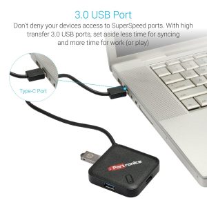 Portronics POR 696 Mport 34 M USB3.0 Hub with Type-C Cable, Black