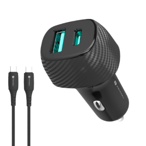 Portronics POR 1385 – Black, Car Power 6 Car Charger With Dual OutPut (PD+QC) with Lightning Cable